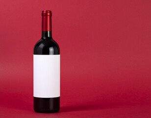 Wine Bottle Mockup with Blank Label on Dark Red Background