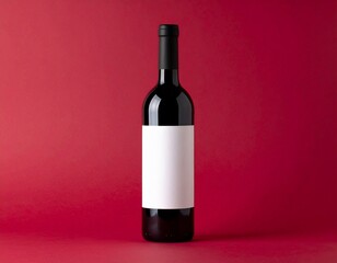 Wine Bottle Mockup with Blank Label on Dark Red Background