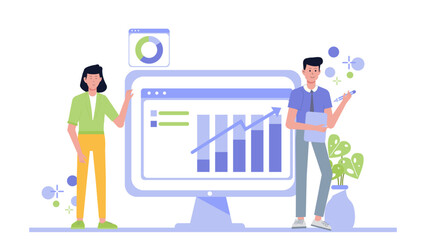 Business professionals show a growth chart, perfect for financial presentations, reports, corporate meetings, and business development materials.