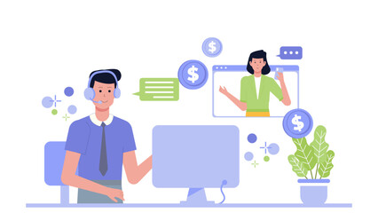 Online financial customer service. Suitable for websites, blogs, and marketing materials related to banking, finance, customer service, and online services.