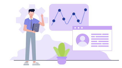 Man analyzing charts and a profile for business presentation and data analysis concepts. Suitable for financial and technology projects.