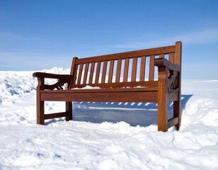 Wooden Bench in Snowy Landscape