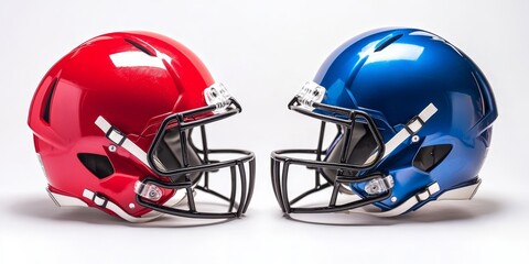 Fototapeta premium Football Helmets Facing Off on White Background
