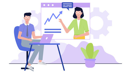 Virtual meeting displaying growth charts, ideal for illustrating business progress, financial presentations, marketing strategies, and data analysis reports.