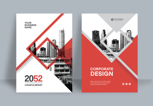 Business Report Cover Template &ndash;  Red and White Geometric Layout (A4)