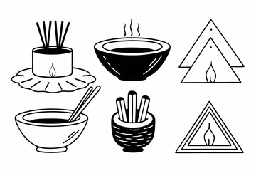 Minimalist Ritual Icon Set Incense Burner Bowls and Spiritual Elements
