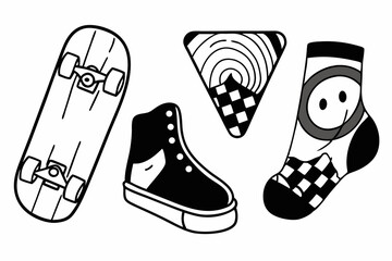 Retro 90s Skateboarding Badges Set with Trucks and Grips Design