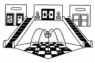 Retro 90s Mall Atrium Pixel Art Vector Illustration