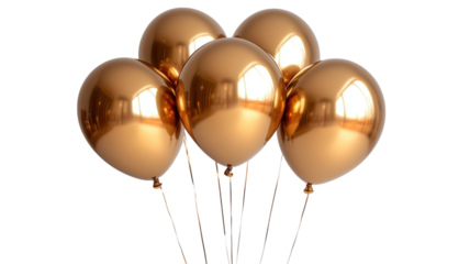 golden balloons floating on transparent background, festive celebration concept
