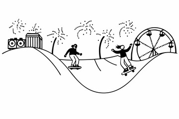 Layered Enchanted Park with Rides and Fantasy Elements