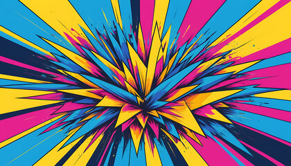 Abstract Explosion of Vibrant CMYK Colors, Dynamic Geometric Design