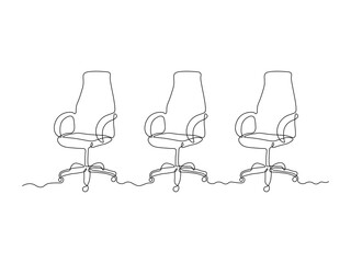 set of three Computer chair, office chair with wheels,continuous single one line art hand drawing sketch logo