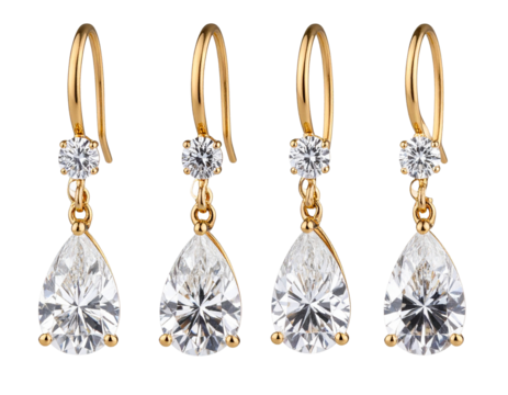 cutout set of wedding engagement diamond and gold earring display, proposal jewelry transparent background.