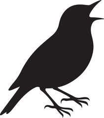 A captivating vector illustration of a bird silhouette, possibly a raven or crow, perched on a branch, showcasing the beauty of wild nature