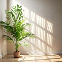 Obraz premium Palm Plant in Sunlight on a Textured Wall