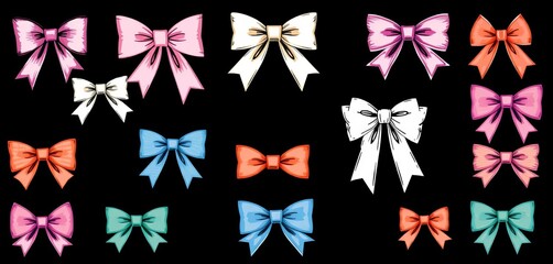 Obraz premium Hand-drawn & flat style bows, ribbons, and bowknots; perfect for gift wrapping or hair accessories, stylish, winter