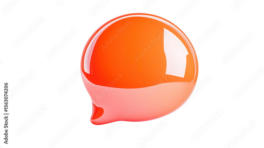 Poster orange 3d speech bubble hovering, transparent backdrop highlighting communication design element wit