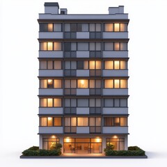 Illuminated Apartment Building Facade Isolated