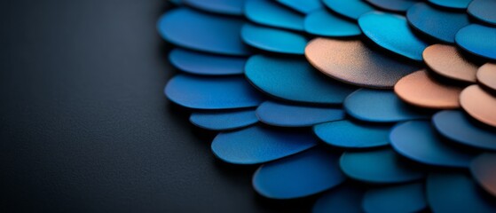 Colorful Abstract Composition of Blue and Copper Scales on a Dark Background