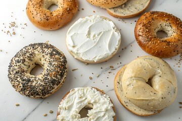 White and black bagel with sesame seeds on top
