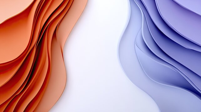 Abstract layered shapes in orange and periwinkle colors.