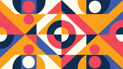 Obraz premium Geometric pattern with circles, triangles, and squares in a vibrant color palette design style