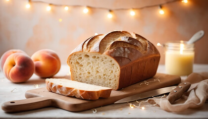 Golden Crust Loaf of Bread with Peaches and Honey