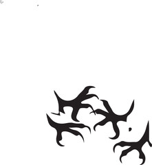 Abstract vector illustration featuring silhouette of bird and horse with artistic animal elements in black design style