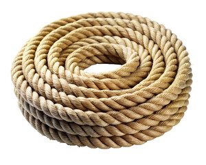 A coiled brown rope isolated on transparent background for nautical use