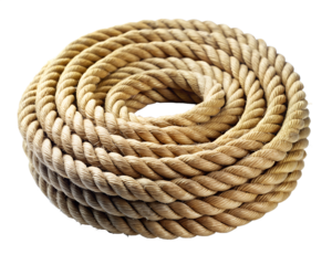 A coiled brown rope isolated on transparent background for nautical use