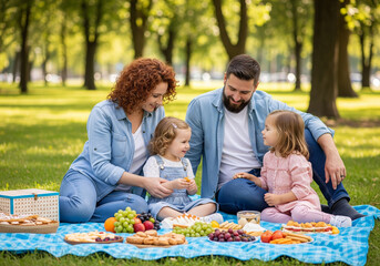 Family enjoying picnic in park