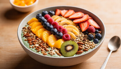 Vibrant Fruit and Granola Breakfast Bowl with Green Base
