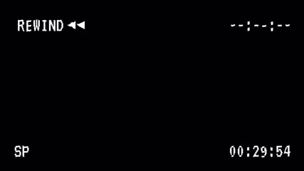 VHS Rewind Screen Overlay with Timecode on Black background. 4K Video - Powered by Adobe