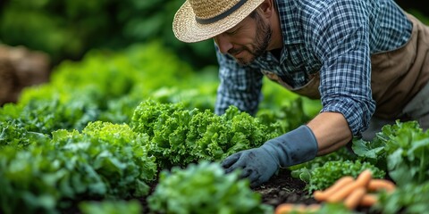 Picture of a male farmer taking care of vegetables on a farm