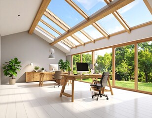 Bright Minimalist Home Workspace with Skylight