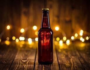 Brown Beer Bottle on Dark Wooden Surface