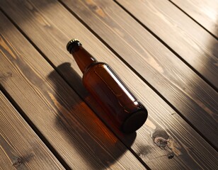 Brown Beer Bottle on Dark Wooden Surface