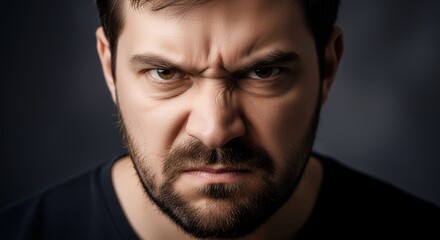 Obraz premium Man scowling with clenched jaw and glaring eyes