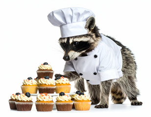 Adorable Raccoon Chef Baking Delicious Cupcakes A Whimsical Culinary Creation