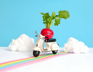 Radish on Scooter Whimsical Rainbow Ride