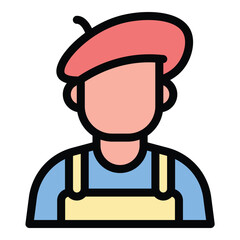 Artist icon flat line style illustration representing creativity and artistic expression, suitable for design portfolios, art communities, and creative project platforms