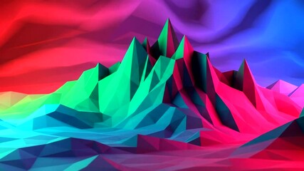 Vivid low-poly mountains bathed in colorful, gradient light Geometric shapes create a dynamic, artistic landscape - Powered by Adobe