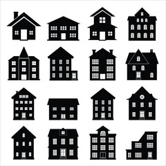 Set of houses. House icon. House set black and white vector design