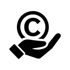 Hand holding copyright symbol in black silhouette design, silhouette icon  