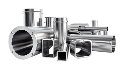 Metal pipes and tubes of various shapes and sizes.