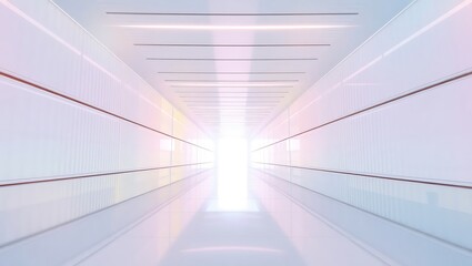 Obraz premium Bright futuristic corridor with soft pastel lighting leading to a light source