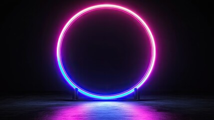 Neon circle light design on dark background.