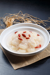 Chinese wolfberry sago confit with water chestnuts and water chestnuts