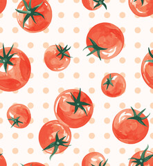 Seamless watercolor tomato pattern. Cute and vibrant seamless pattern. Ideal for fabric prints, wallpapers, packaging, and creative backgrounds.
