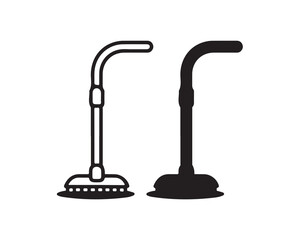 Two plunger icons one outline and one solid black isolated on white background